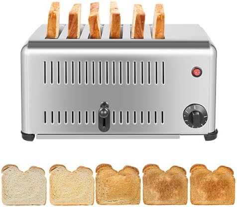 6 Slice Bread Toaster, 6 Slot Commercial Toaster with Wide Slot, Stainless Steel Commercial Toasters Bread Baking Machine for Restaurant Precise Timing for Home Restaurant Bakery (1680W 110V)