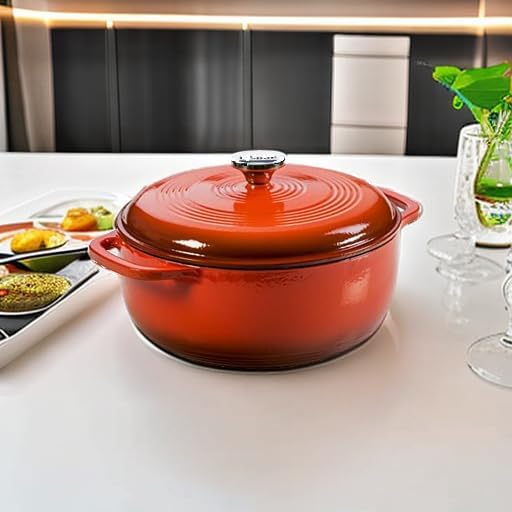 Lodge Essential Enamel Cast Iron Dutch Oven - Perfect for Bread Baking, Braising, Marinating & Slow Cooking - Features Moisture-Sealing Lid & Dual Handles - Kitchen Essentials - 6 Quarts - Poppy