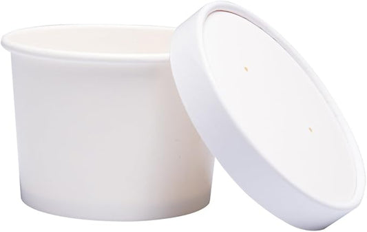 Paper Ice Cream Cups with Lids, Hot/Cold Soup Cups (White, 40, 12 oz)