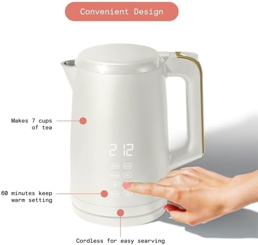 B'eautiful 1.7-Liter Electric Kettle 1500 W with One-Touch Activation, White Icing by D'rew Barry'more