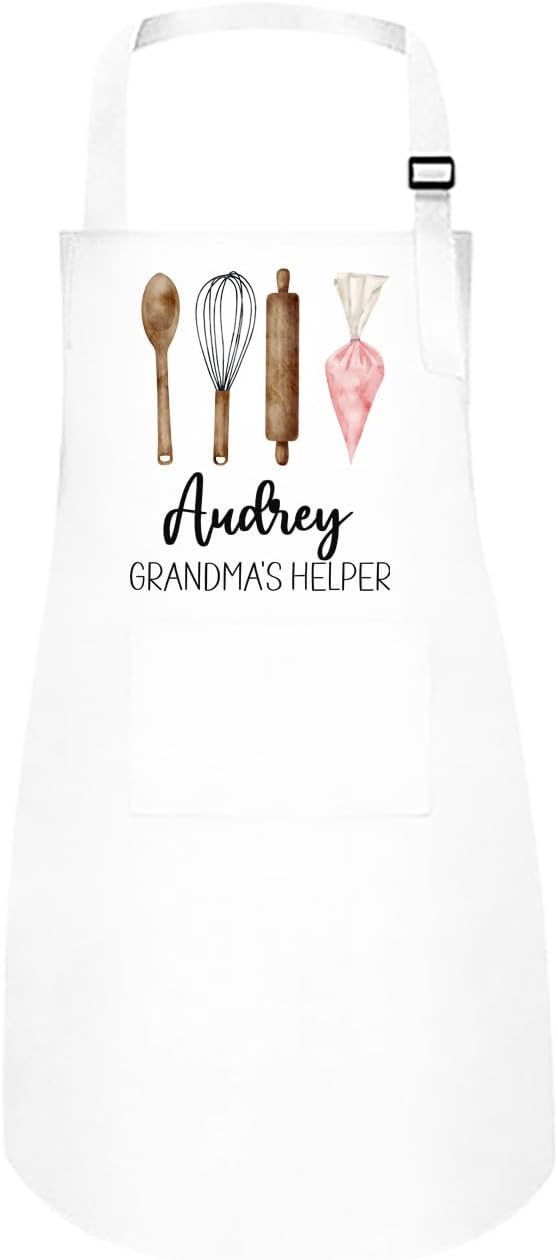 Personalized Baking Tools Kitchen Apron, Adjustable 2 Pockets, Blue Spatula Custom gift for baker