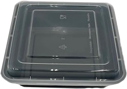 48oz Food Prep Containers with Black Base & Clear Lids - Square & 2" Depth Microwavable Disposable Freezer-Safe BPA-Free Plastic Meal Storage, Combo Pack of 50 sets