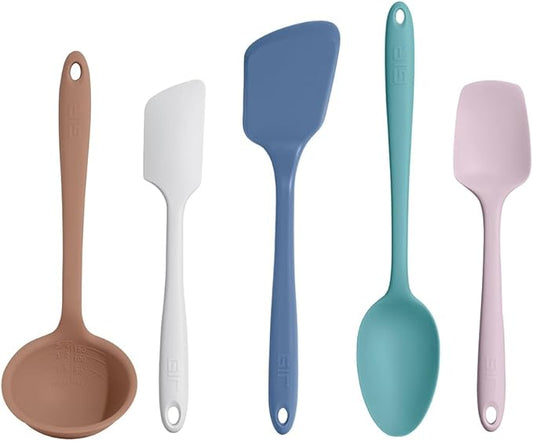 GIR: Get It Right 5-Piece Silicone Ultimate Kitchen Utensils Set - Ladle, Spatula, Flip, Spoon & Spoonula - Non-Toxic Cooking Utensils for Nonstick Cookware, Cooking and Baking - Danish