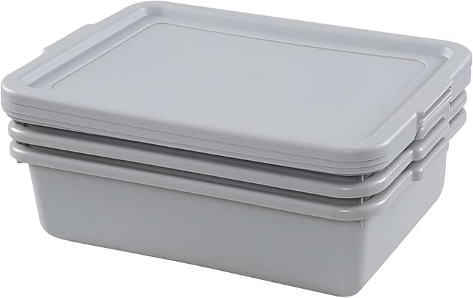 Wekioger 3 Pack Bus Tubs Commercial, 13 L Meat Tubs with Lids, Silver Grey
