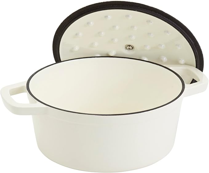 Smith & Clark 3-Quart Enameled Cast Iron Dutch Oven Pot with Lid, Ivory White