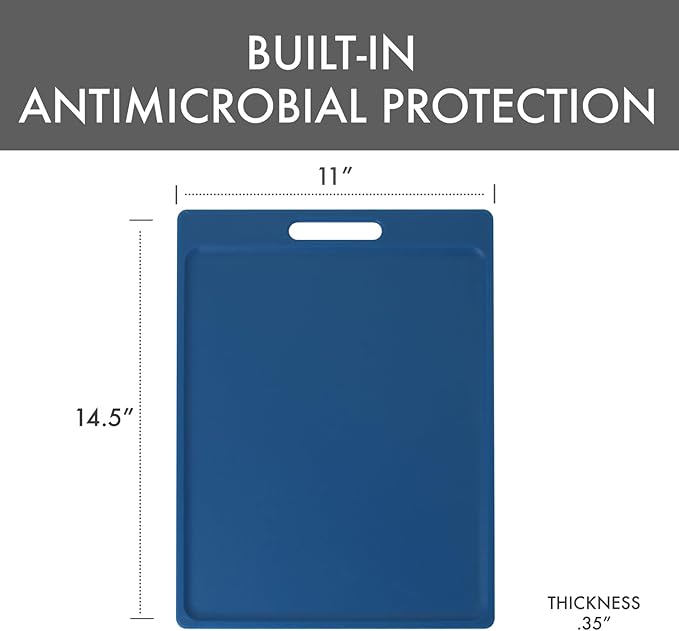 Dexas NSF Certified Polysafe Cutting Board with Handle, 11 x 14.5 Inches, Reversible Kitchen Cutting Board, Blue