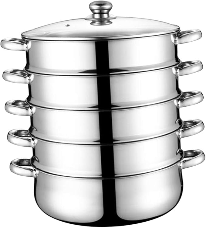DOITOOL Stainless Steel Steamer, 5 Tier Steamer Pots with Lid, Cookware Steaming Pots (5 Layers 28cm)