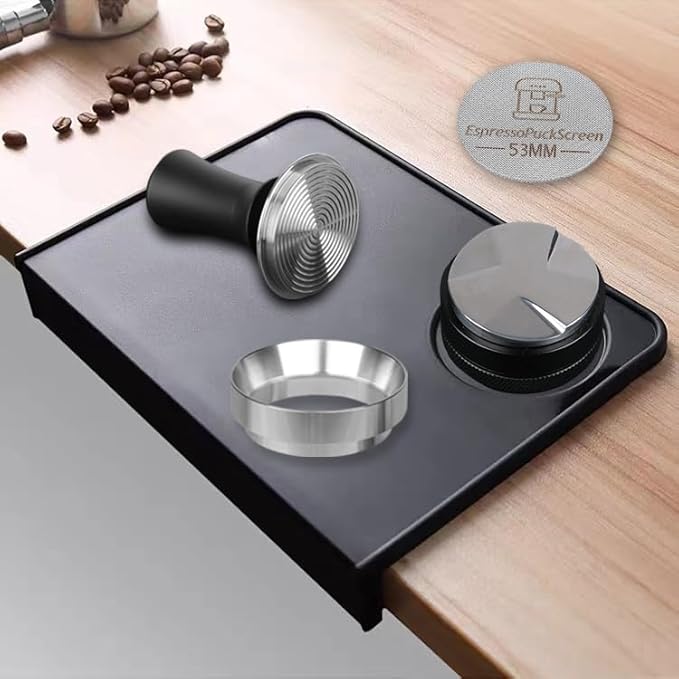 53mm Espresso Tamper Kit - Spring-loaded Coffee Tamper, Adjustable Depth Espresso Distributor Leveler, Magnetic Dosing Funnel Aluminum Metal, Reusable Puck Screen, Fit Breville 54mm Portafilters