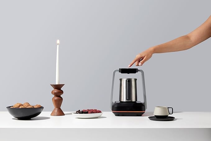 SAKI Turkish Coffee Maker, Electric with Open Form Design, SandBrew Technology, Peak Foam Detection, 100% Plastic-Free Stainless Steel, Dishwasher Safe, 1-5 Cup, 120V - Black