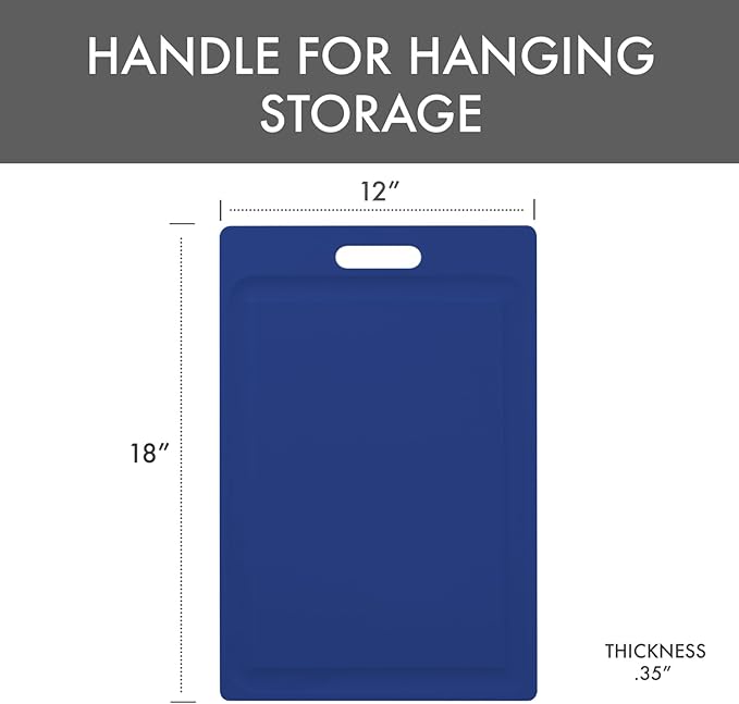 Dexas NSF Certified Polysafe Cutting Board with Handle and Juice Well, 12 x 18 inches, Reversible Kitchen Cutting Board, Blue