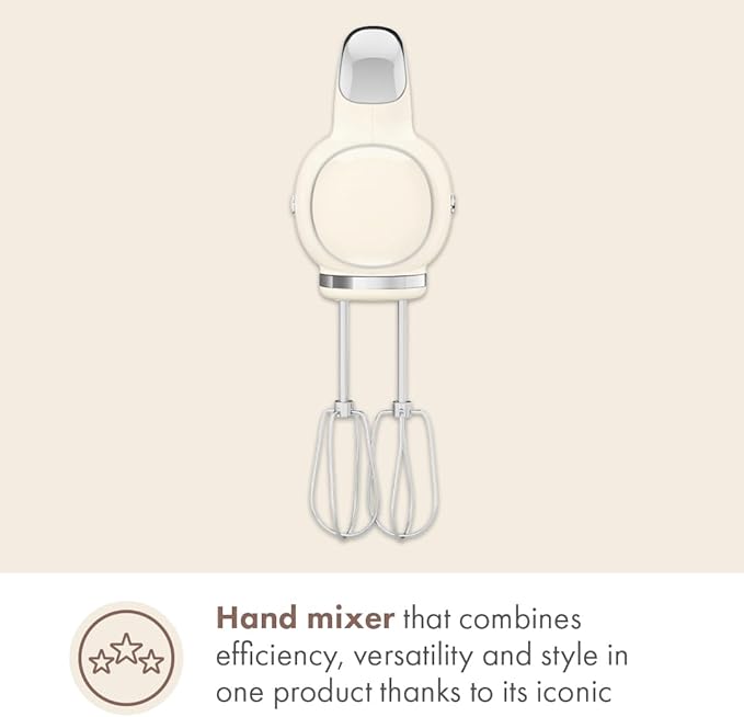 SMEG HMF01 9-Speed Retro Hand Mixer – 220W Motor, Smooth Start, Turbo Function, LED Timer Display, Stainless Steel Whisks, Beaters & Dough Hooks, Premium Die-Cast Aluminum Body