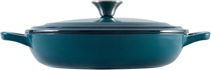 Braiser Enameled Cast Iron Braiser 3 qt Braiser Pan with Lid DarkCyan Shallow Cast Iron Casserole Braiser Pan with Handels