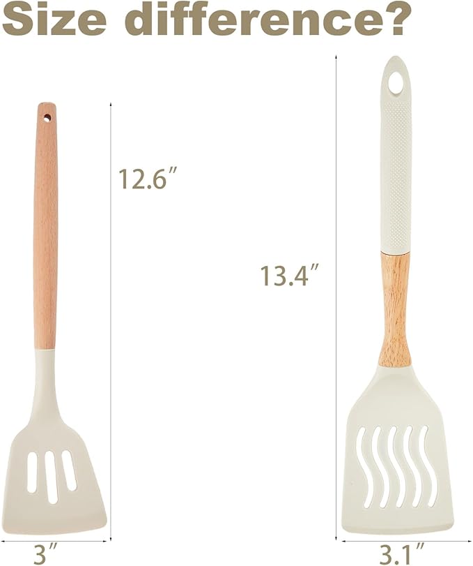 Kitchen Utensils Set - 34 PCS Non-Stick Silicone Cooking Utensils Set Spatula Set with Holder, Wooden Handle Spoon,Brush,Whisk Kitchen Gadgets Tools Set for Nonstick Cookware (Khaki-34P)