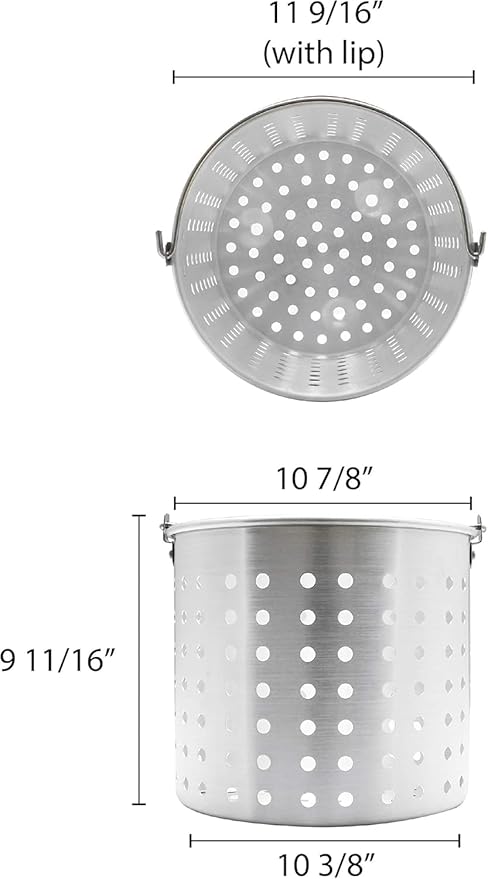 TrueCraftware- 24 qt. Aluminum Steamer Basket 11-3/8" x 9-1/2" fits 24 qt. Stock Pot- Steamer Cookware Basket Insert Steamer Basket Insert for Veggie Fish Seafood Cooking