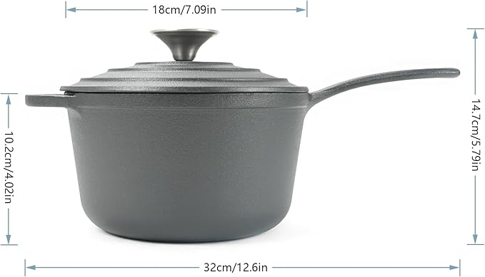 HAWOK 2 qt Cast Iron Mini Saucepan, 7 inch with Lid, Pre-seasoned