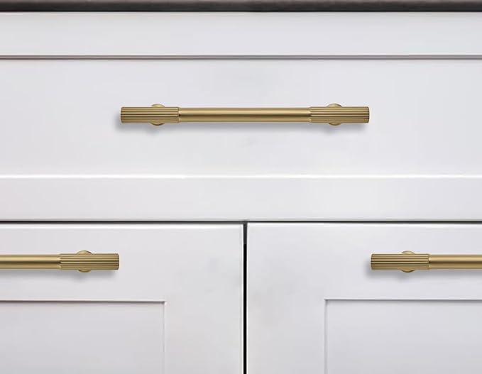 khtumeware 4 Inch(102mm) Hole Center 10 Pack,Brushed Brass Cabinet Pulls Heavy Duty Soild Warm Brass Kitchen Drawer Handles Cabinet Hardware for Cupboard Drawer Handles Dresser Pulls