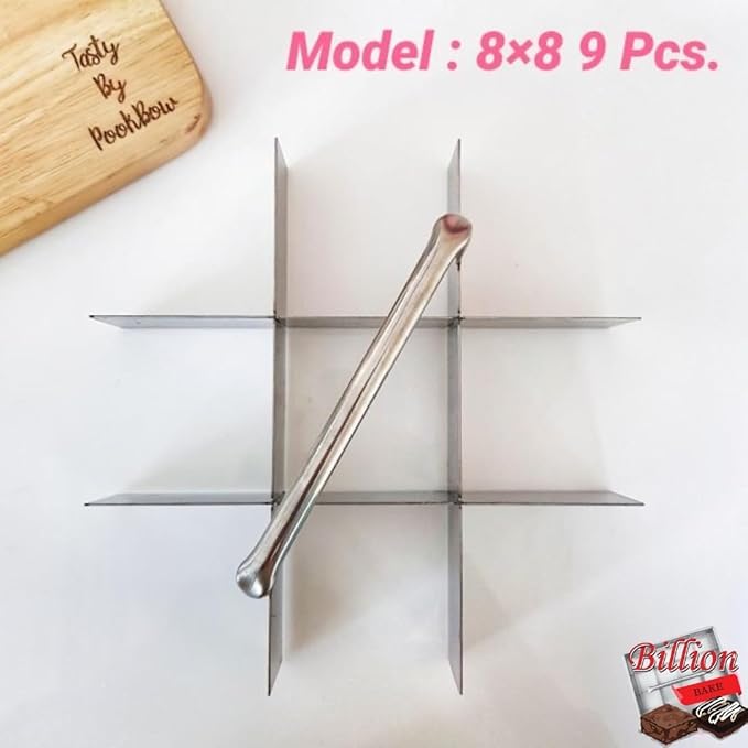 Stainless Brownie Cutter 8,9,10,11,12 Inch Heavy Duty Baking Pan with Slicer Ensures Perfect Crispy Edges Bakeware for Oven Baking Cake Portion Cutter (Cutter 8x8" 9 Pcs)