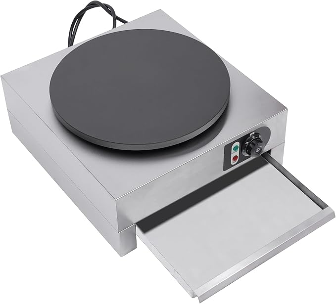 16" Commercial Electric Crepe Maker, 3000W Pancake Baking Machine Non-Stick Electric Crepe Pan Single Hotplate Adjustable Temperature 50-300℃(122-572℉) with Batter Spreader for Tortilla