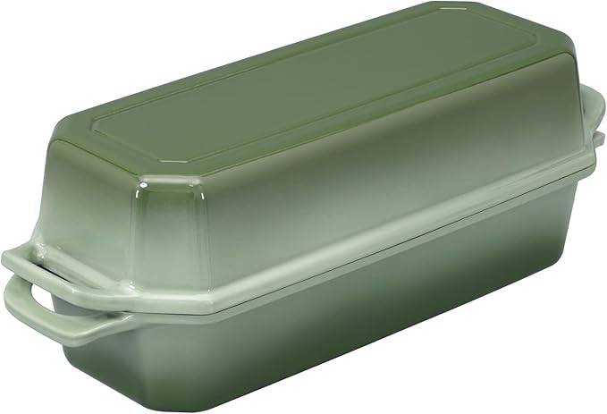 Bread Pan Cast Iron Loaf Pan with Lid Bread Loaf Pan 13x5 Inch Enameled Cast Iron Sourdough Bread Pan,AquaGreen