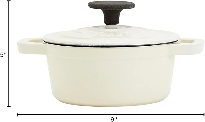 Smith & Clark 1-Quart Enameled Cast Iron Dutch Oven Pot with Lid, Ivory White