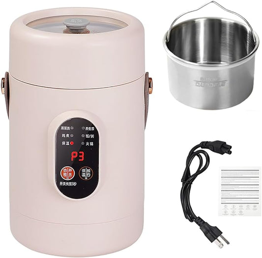 Multifunctional Health Pot, 500W Portable Mini Electric Cooker with Ceramic Glaze Inner & Steamer, Small Slow Cooker with 12-Hour Reservation, for Porridge, Rice, Soup & Steaming (1200ml-Pink)