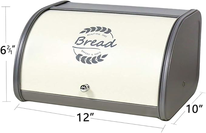 X458 Gray Bread Box Roll Top, Metal Bread Box for Kitchen Countertop, Large Space, Keeps Bakery Items Fresh Longer, Bread Bin for Kitchen Countertop, Breadbox to Store Cookies, Bagels, Muffins