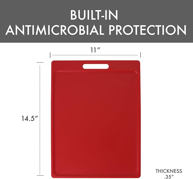 Dexas NSF Certified Polysafe Cutting Board with Handle, 11 x 14.5 Inches, Reversible Kitchen Cutting Board, Red
