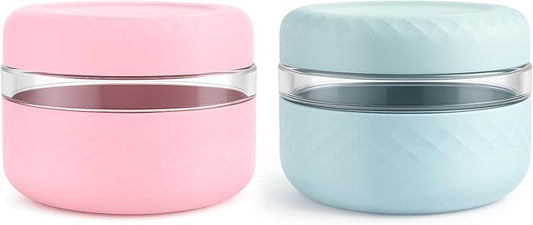 2 Pack 16 oz Glass Lunch Bowl Containers with Lids | Leak & Spill Proof, BPA-Free, Microwave & Dishwasher Safe, Airtight Meal Prep & Food Storage Jar for Lunch, Salad, Soup, Oats, Stew, Yogurt