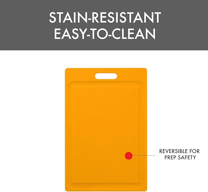 Dexas NSF Certified Polysafe Cutting Board with Handle and Juice Well, 12 x 18 inches, Reversible Kitchen Cutting Board, Yellow
