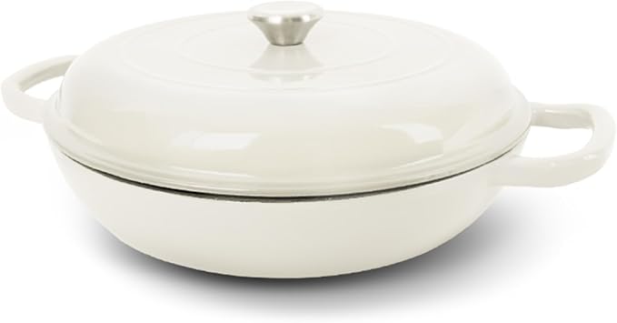 Enameled Cast Iron Dutch Oven, 3.8 Quart Pot With Lid, Non-Stick, Round, Oven Safe up to 500F for Marinate, Cook, Bake, Refrigerate and Serve - Cream White