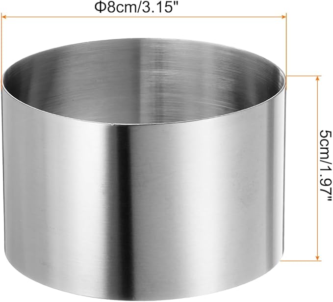 HARFINGTON 4PCS Round Cake Ring 3.14 x 2 Inch Seamless Stainless Steel Pastry Mousse Dessert Ring Mirror Coating for Baking Cooking Making Tool