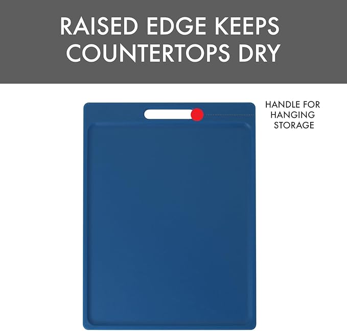 Dexas NSF Certified Polysafe Cutting Board with Handle, 11 x 14.5 Inches, Reversible Kitchen Cutting Board, Blue