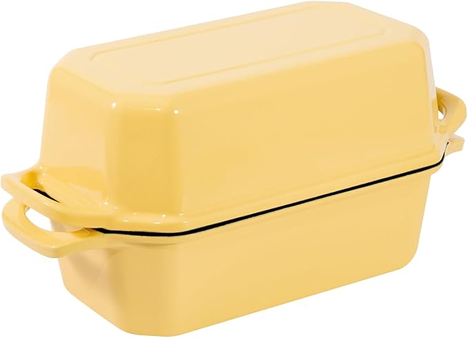Bread Pan Cast Iron Loaf Pan with Lid Bread Loaf Pan 8.5x4.5 Inch Loaf Pan Enameled Cast Iron Sourdough Loaf Pan, Yellow