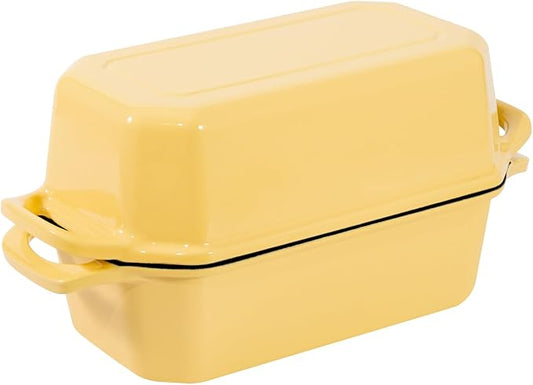 Bread Pan Cast Iron Loaf Pan with Lid Bread Loaf Pan 8.5x4.5 Inch Loaf Pan Enameled Cast Iron Sourdough Loaf Pan, Yellow
