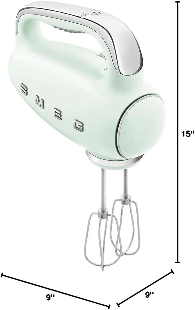 SMEG HMF01 9-Speed Retro Hand Mixer – 220W Motor, Smooth Start, Turbo Function, LED Timer Display, Stainless Steel Whisks, Beaters & Dough Hooks, Premium Die-Cast Aluminum Body