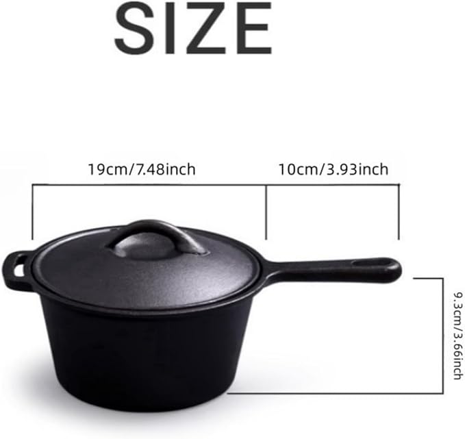 2 Quart Cast Iron Sauce Pan with Lid, Handle and Handlesleeve Small Cast Iron Pot Kitchen Cookware for All Cooktops Making Pasta Sauce, Soup, Milk