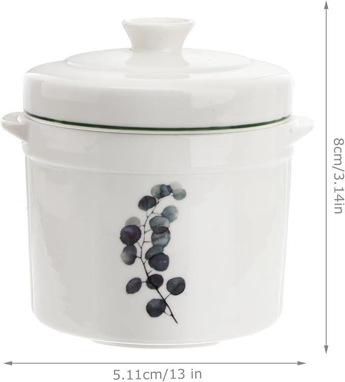Zerodeko 1Set Ceramic Stew Pot with Lid, Small Steam Soup Bowl Steaming Cup for Home Kitchen Egg Custard Appetizer Bowl (13.50X13.00X13.00cm)