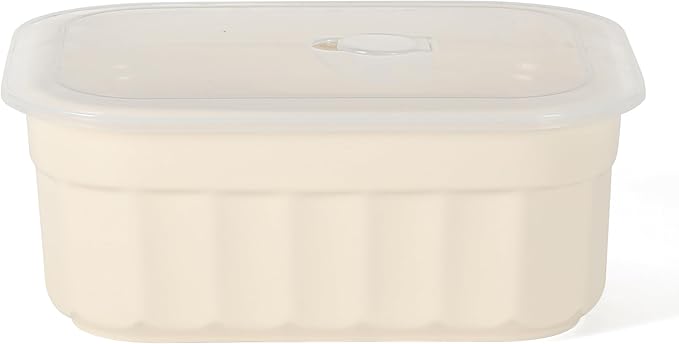Martha Stewart Broadbrook 6 Piece Stoneware Meal Prep Container Set with Lids, Rectangular Food Storage & Bakeware, Cream, Oven, Microwave & Dishwasher Safe