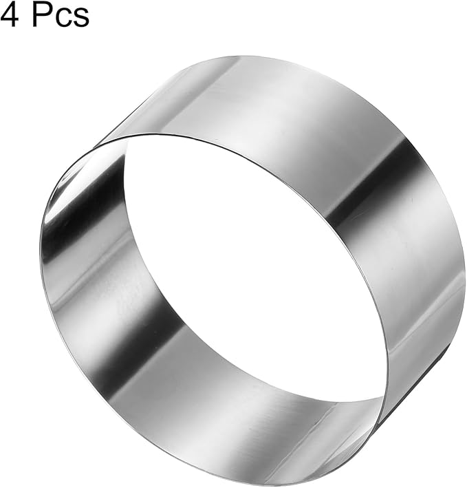 HARFINGTON 4PCS Round Cake Ring 5 x 2 Inch Seamless Stainless Steel Pastry Mousse Dessert Ring Mirror Coating for Baking Cooking Making Tool