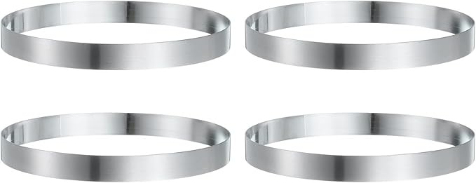 HARFINGTON 4Pcs Round Cake Ring 7.09 x 1 Inch Seamless Stainless Steel Pastry Mousse Dessert Ring Mirror Coating for Baking Cooking English Muffins Crumpet Making Tool