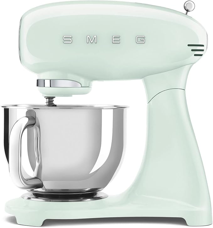 SMEG SMF03 Stand Mixer – 5 Qt Tilt-Head Mixer with Stainless Steel Bowl, 10 Speeds, Retro 50s Vintage Style – Pastel Green