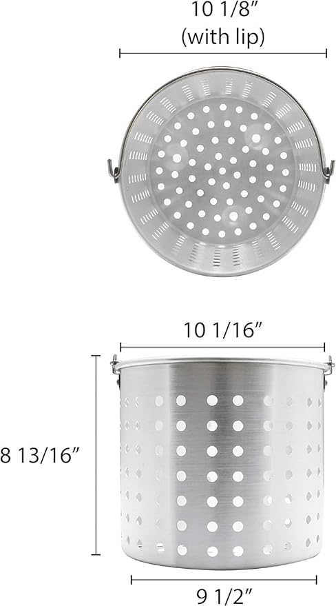 TrueCraftware-20 qt. Aluminum Steamer Basket 10-1/2" x 8-3/4" fits 20 qt. Stock Pot- Steamer Cookware Steamer Basket Insert Steamer Basket Steamer Insert for Veggie Fish Seafood Cooking
