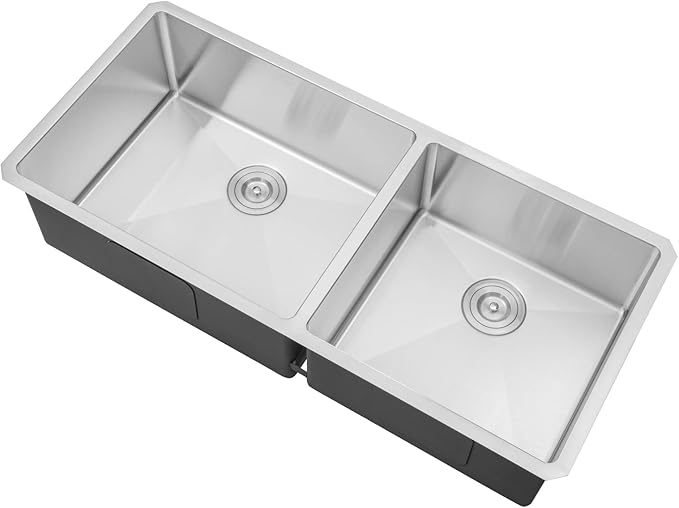 42 in. x 19 in. x 10 in. 16-Gauge Stainless Steel Undermount 60/40 Offset Double Bowl Kitchen Sink with Silicon Dishrack and Strainer