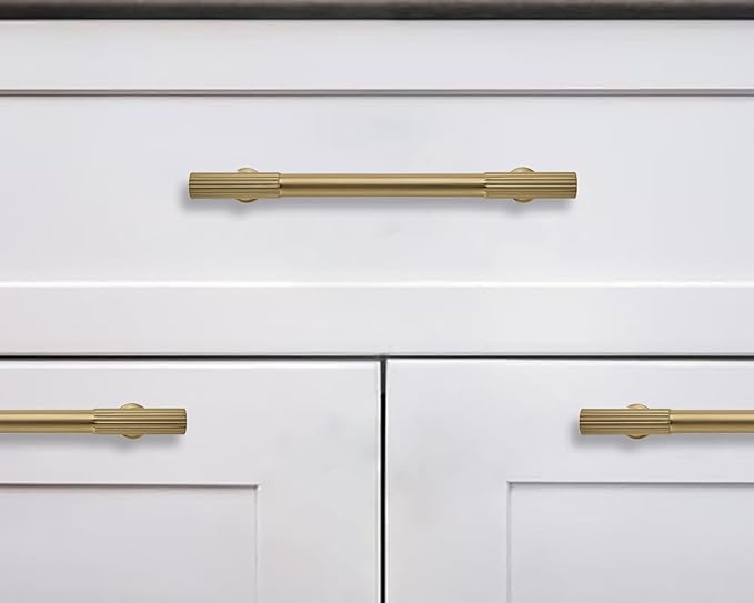 khtumeware 6 Inch Hole Center 10 Pack Brushed Brass Heavy Duty Solid Warm Brass Cabinet Pulls, Kitchen Drawer Handles, for Dresser cabinets, cabinets