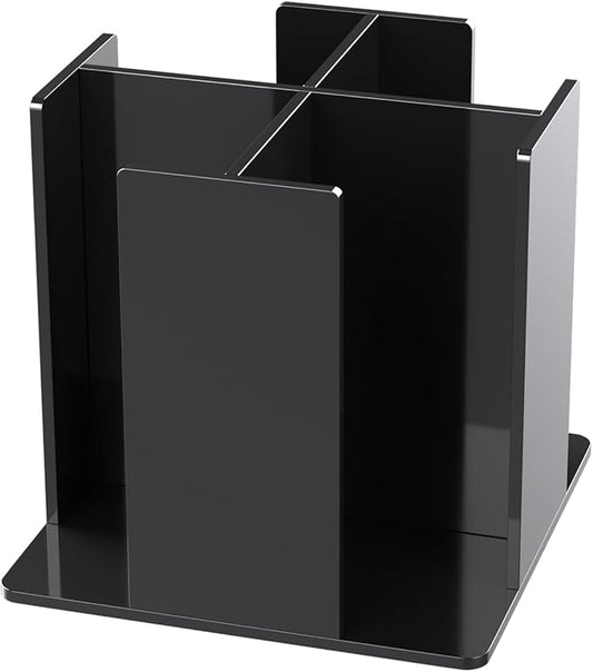 Cup and Lid Holder, 4 Compartment, Square | Rotating Coffee Cup Dispenser Lid Carousel for Restaurant, Buffet, Coffee Station, Bar, Countertop, Black Acrylic