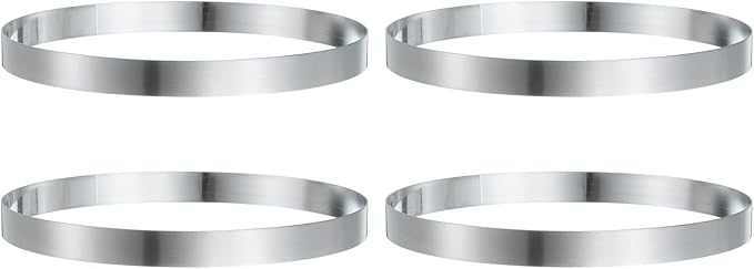 HARFINGTON 4Pcs Round Cake Ring 8.27 x 1 Inch Seamless Stainless Steel Pastry Mousse Dessert Ring Mirror Coating for Baking Cooking English Muffins Crumpet Making Tool