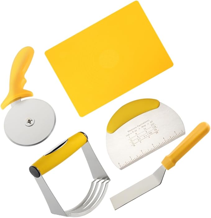 5pcs Stainless Steel Baking Tool Set with Dough Cutter and Silicone Rolling Mat Precision Measuring Scale for Pizza Pastries and More
