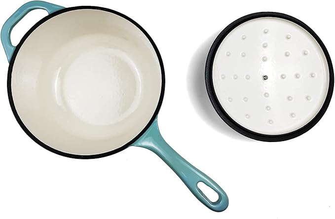 HAWOK 2 qt Enameled Cast Iron Saucepan, 7 inch with Lid, Green