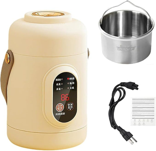 Multifunctional Health Pot, 500W Portable Mini Electric Cooker with Ceramic Glaze Inner & Steamer, Small Slow Cooker with 12-Hour Reservation, for Porridge, Rice, Soup & Steaming (800ml-Khaki)