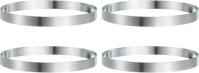 HARFINGTON 4Pcs Round Cake Ring 7.87 x 1 Inch Seamless Stainless Steel Pastry Mousse Dessert Ring Mirror Coating for Baking Cooking English Muffins Crumpet Making Tool